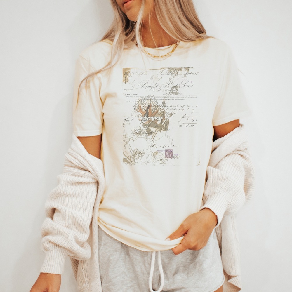 Vintage Botanical Skull Collage Graphic Tee Natural